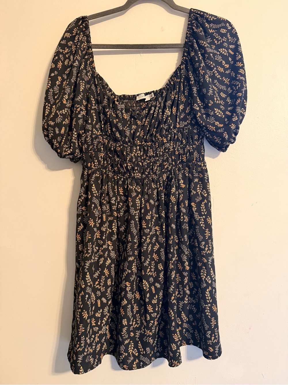 Lush Black Mini Dress with Floral Print